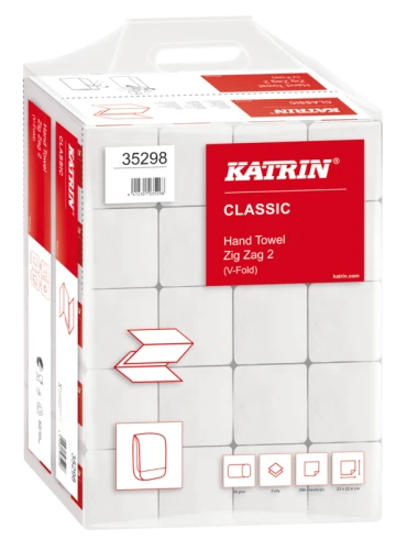 Ręcznik papierowy 35298 Katrin Classic Zig Zag 2-warstwowy, kolor biały, w foliopaku 20 pakietów x 200 listków = 4000 szt