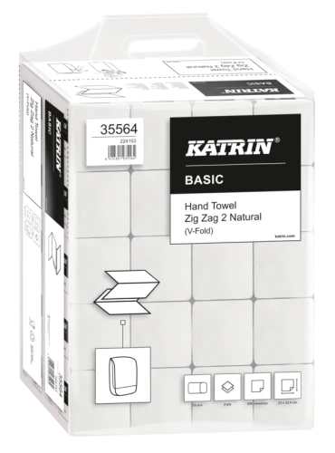 Ręcznik składany 35564 Katrin Basic Zig Zag 4000 szt, dwuwarstwowy,  naturalnie biały, w foliopaku 20  x 200 szt = 4000 szt