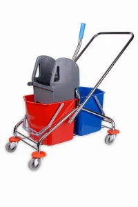 Wózek do sprzątania 2 x 25 L stelaż chrom, na kółkach, wyciskarka